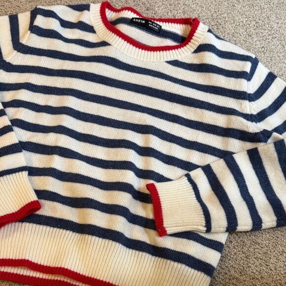 Shein Striped Sweater‎ with Red Accents Size Small - Picture 4 of 4